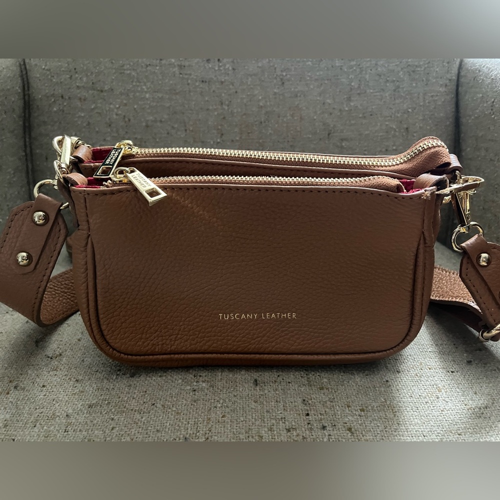 RARE Tuscany Leather Camel Double Sling Bag - Picture 6 of 15
